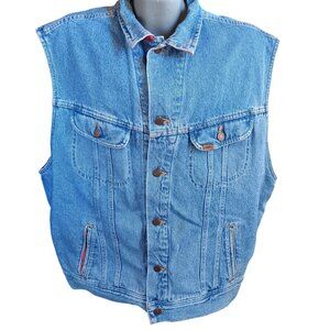 Vintage XXL Men's Denim Vest Lee Red Plaid Flannel Lined 1990's USA